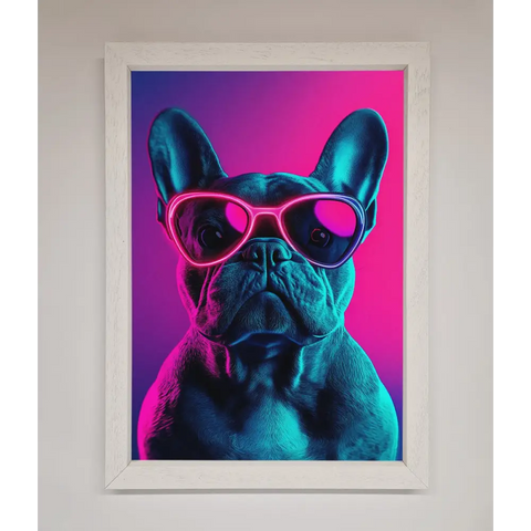 Neon French Bulldog Framed Wall Art - A3 (29.7 x 42 cm) / White - Framed Print