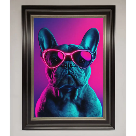 Neon French Bulldog Framed Wall Art - B0 (100 x 141 cm) / Black Silver - Framed Print