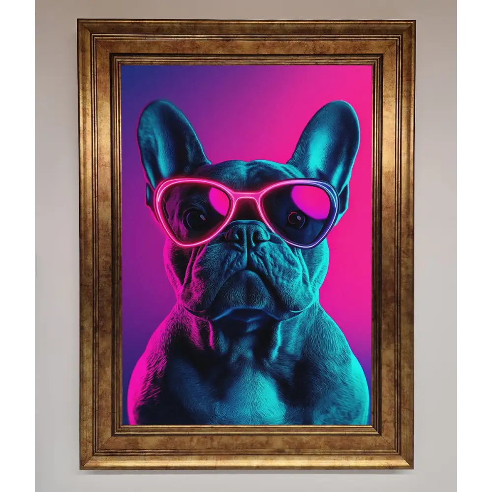 Neon French Bulldog Framed Wall Art - B0 (100 x 141 cm) / Bronze - Framed Print