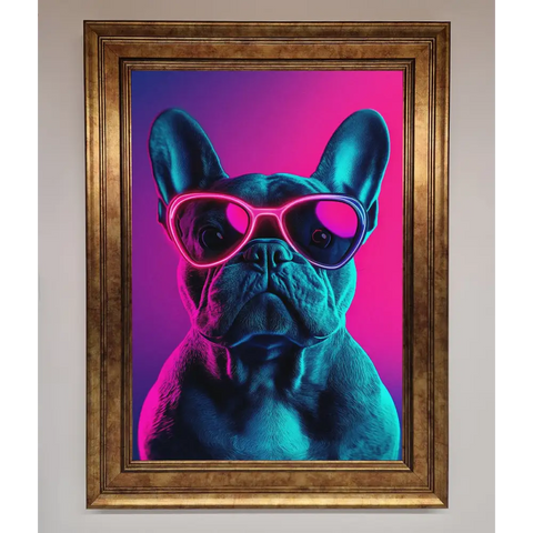 Neon French Bulldog Framed Wall Art - B0 (100 x 141 cm) / Bronze - Framed Print