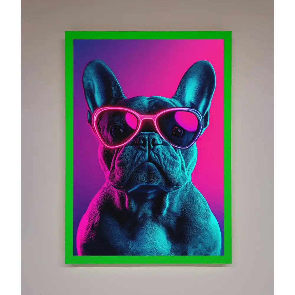 Neon French Bulldog Framed Wall Art - B0 (100 x 141 cm) / Neon Dark Green - Framed Print
