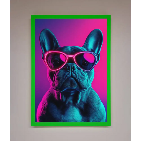 Neon French Bulldog Framed Wall Art - B0 (100 x 141 cm) / Neon Dark Green - Framed Print