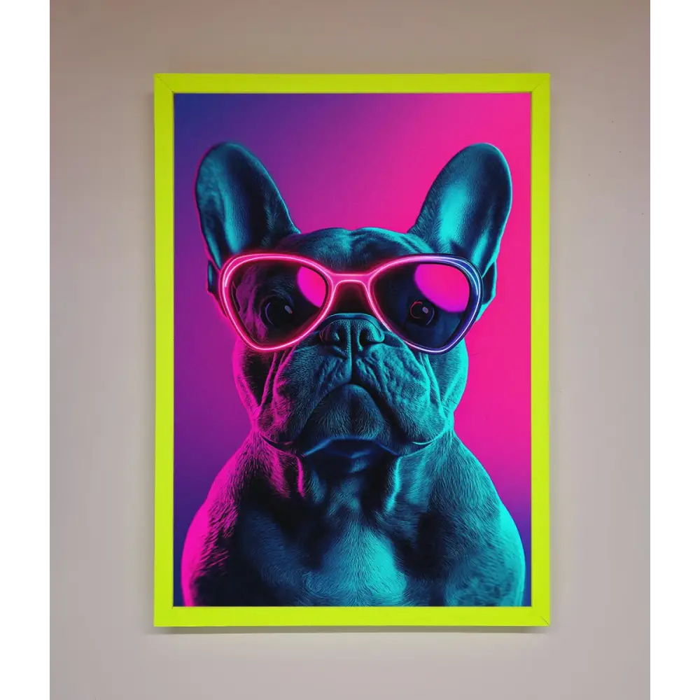 Neon French Bulldog Framed Wall Art - B0 (100 x 141 cm) / Neon Green - Framed Print