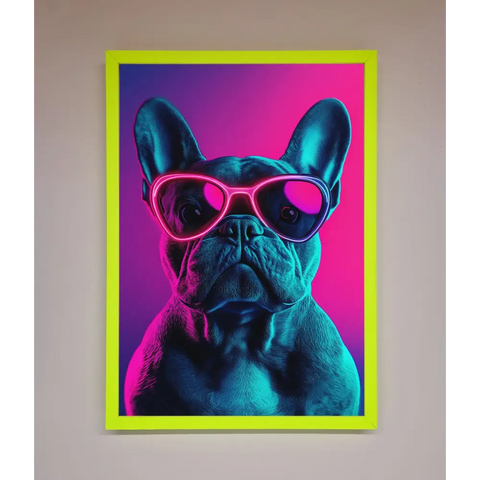 Neon French Bulldog Framed Wall Art - B0 (100 x 141 cm) / Neon Green - Framed Print
