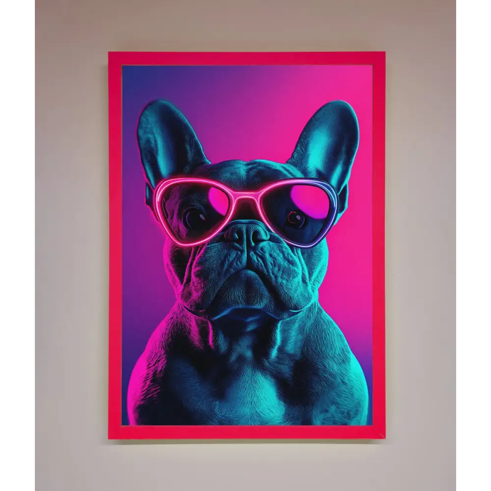 Neon French Bulldog Framed Wall Art - B0 (100 x 141 cm) / Neon Pink - Framed Print