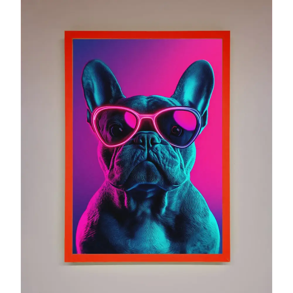Neon French Bulldog Framed Wall Art - B0 (100 x 141 cm) / Neon Red - Framed Print