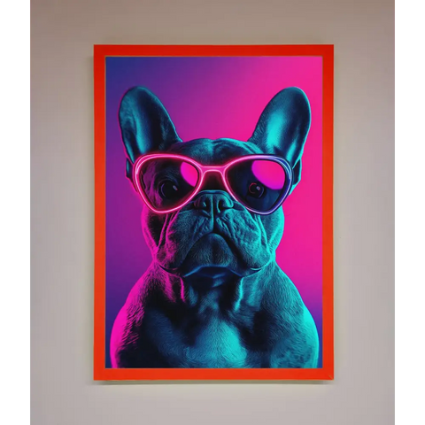 Neon French Bulldog Framed Wall Art - B0 (100 x 141 cm) / Neon Red - Framed Print