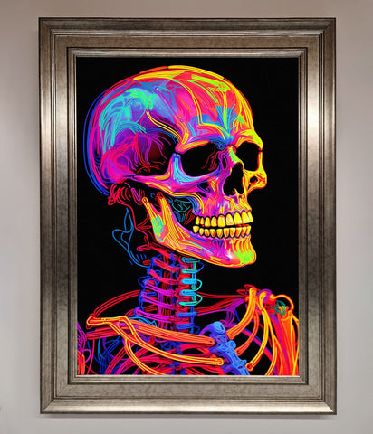 Neon On Black Skeleton Framed Poster