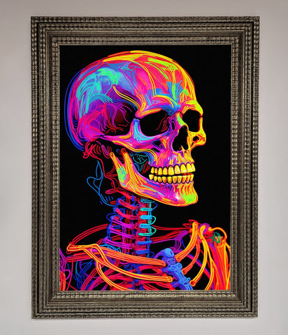 Neon On Black Skeleton Framed Poster