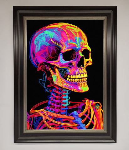 Neon On Black Skeleton Framed Poster