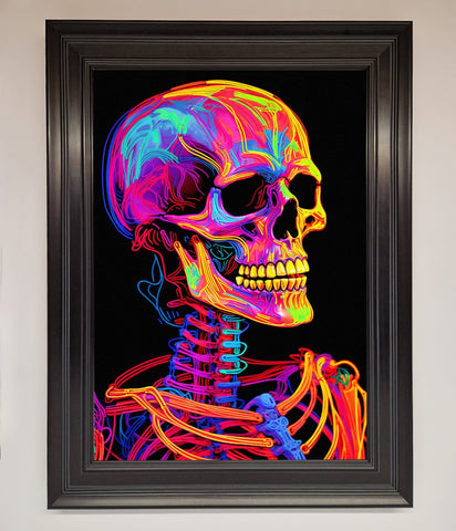 Neon On Black Skeleton Framed Poster