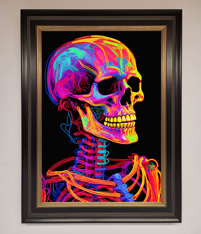 Neon On Black Skeleton Framed Poster