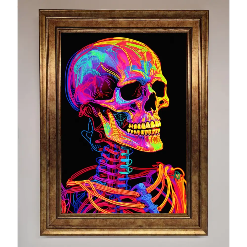 Neon On Black Skeleton Framed Poster - A3 (29.7 x 42 cm) / Bronze - Framed Print