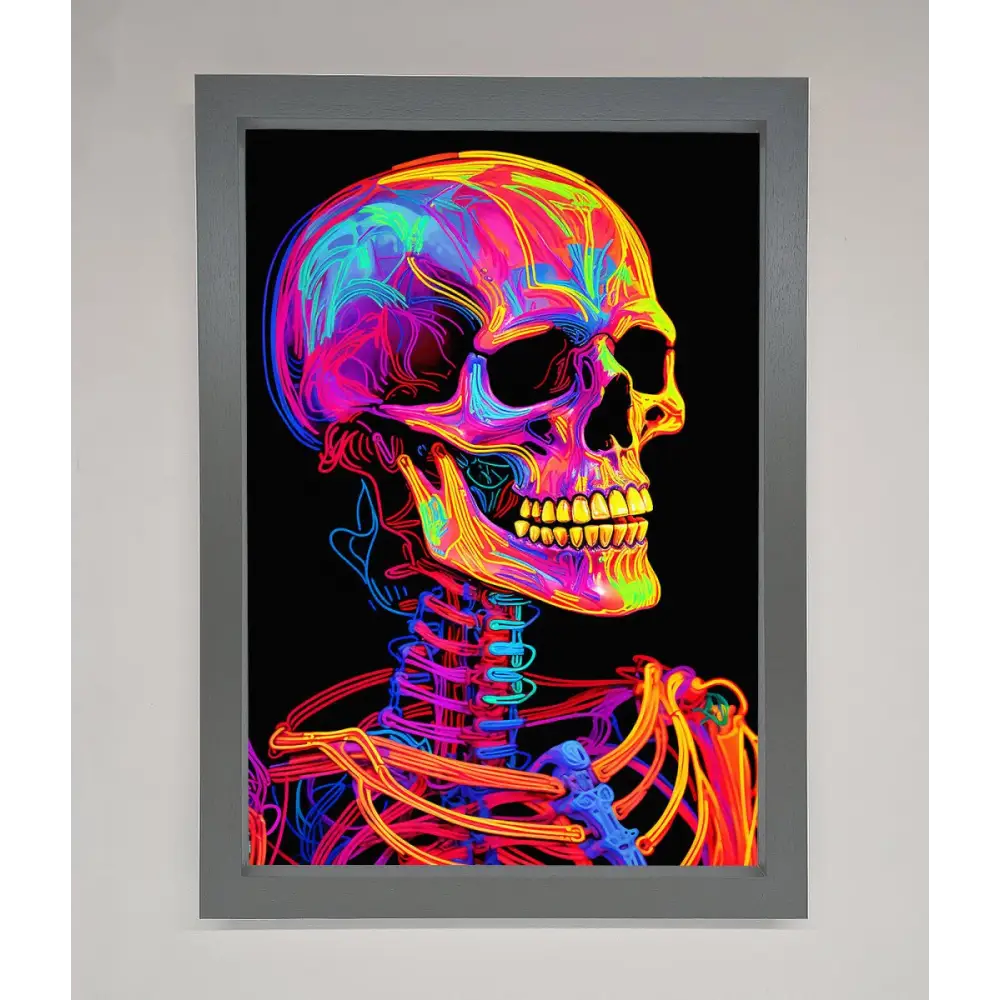Neon On Black Skeleton Framed Poster - A3 (29.7 x 42 cm) / Dark Grey - Framed Print