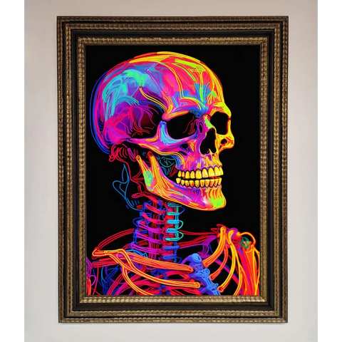 Neon On Black Skeleton Framed Poster - A3 (29.7 x 42 cm) / Ornate Gold Black - Framed Print