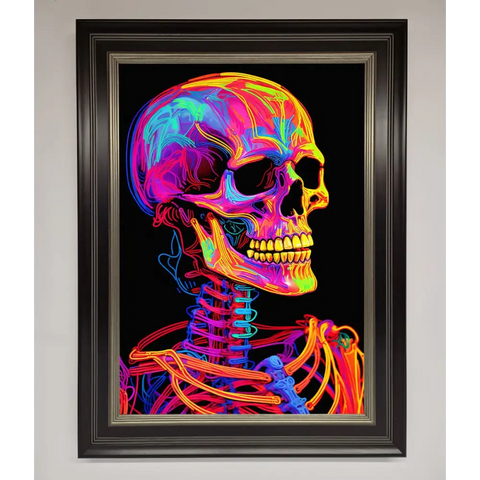 Neon On Black Skeleton Framed Poster - A3 (29.7 x 42 cm) / Black Silver - Framed Print