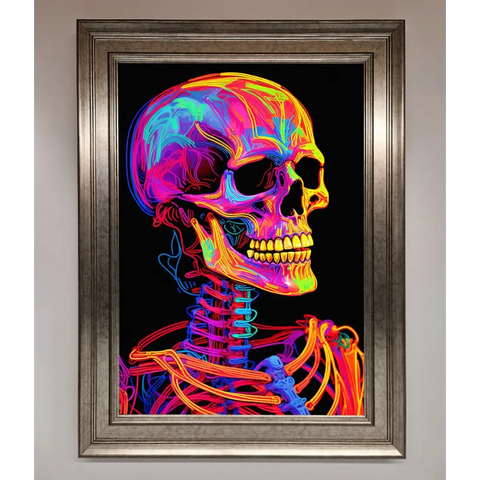 Neon On Black Skeleton Framed Poster - A3 (29.7 x 42 cm) / Silver - Framed Print