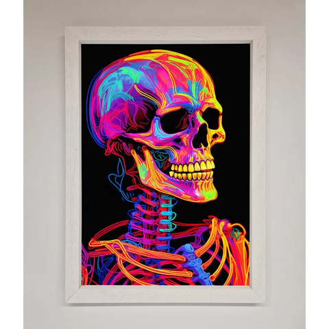 Neon On Black Skeleton Framed Poster - A3 (29.7 x 42 cm) / White - Framed Print