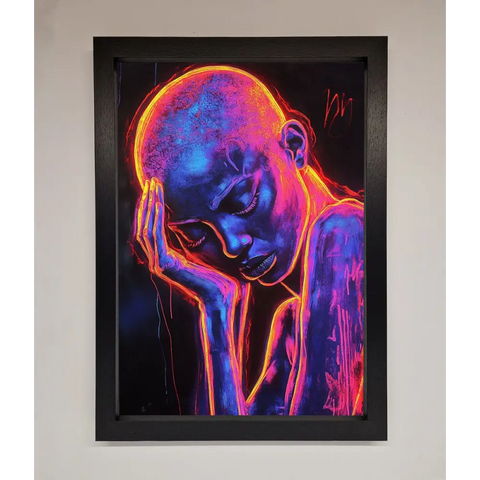 Neon Woman Hands In Head Framed Print - A3 (29.7 x 42 cm) / Black - Framed Print