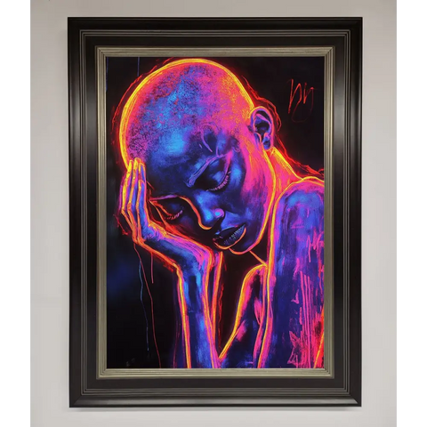 Neon Woman Hands In Head Framed Print - A3 (29.7 x 42 cm) / Black Silver - Framed Print