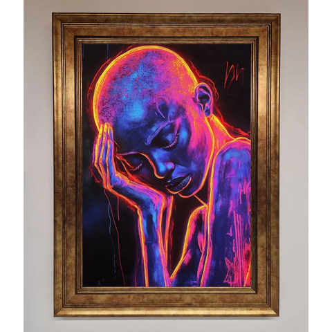 Neon Woman Hands In Head Framed Print - A3 (29.7 x 42 cm) / Bronze - Framed Print