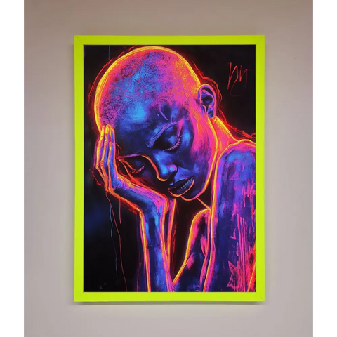Neon Woman Hands In Head Framed Print - A3 (29.7 x 42 cm) / Neon Green - Framed Print