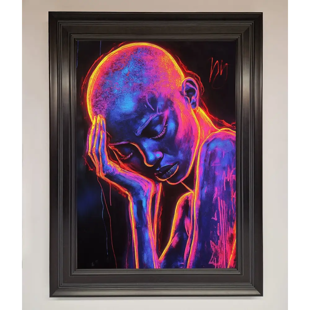 Neon Woman Hands In Head Framed Print - A3 (29.7 x 42 cm) / Matt Black - Framed Print