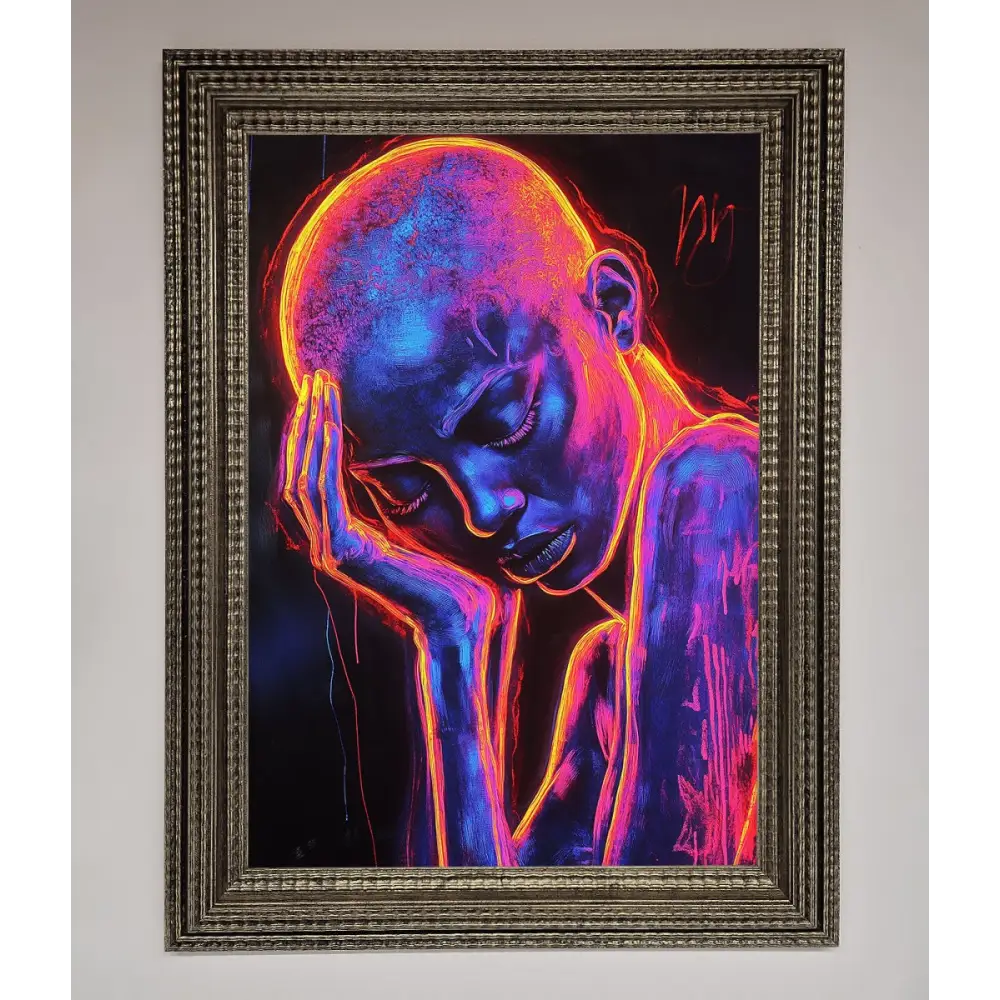 Neon Woman Hands In Head Framed Print - A3 (29.7 x 42 cm) / Ornate Silver - Framed Print