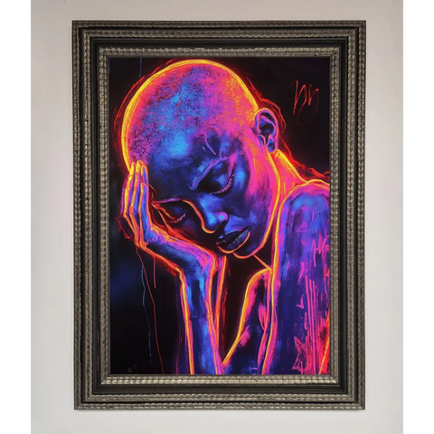 Neon Woman Hands In Head Framed Print - A3 (29.7 x 42 cm) / Ornate Silver Black - Framed Print