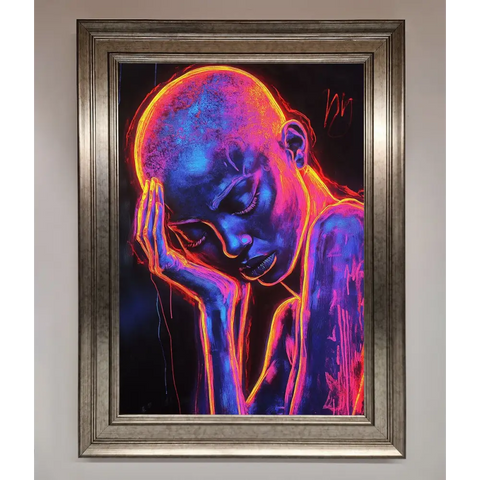 Neon Woman Hands In Head Framed Print - A3 (29.7 x 42 cm) / Silver - Framed Print