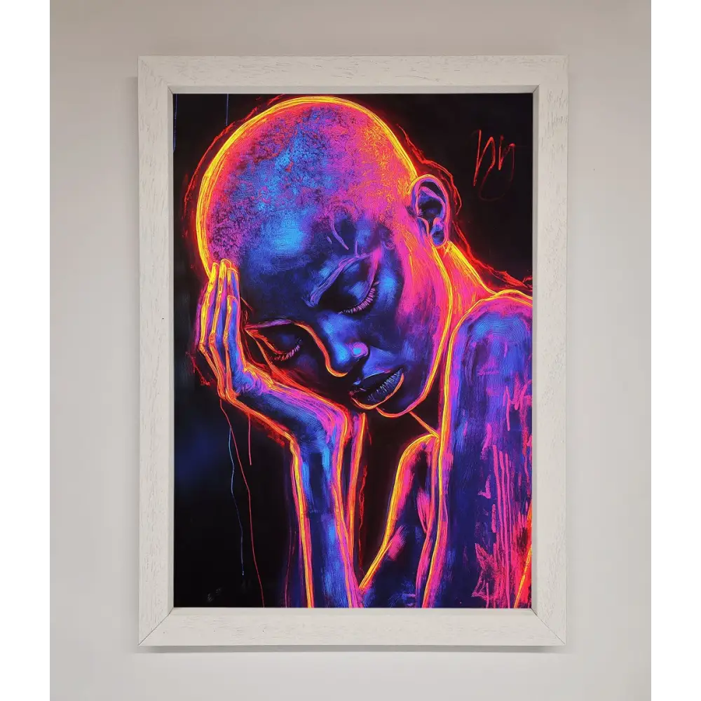 Neon Woman Hands In Head Framed Print - A3 (29.7 x 42 cm) / White - Framed Print
