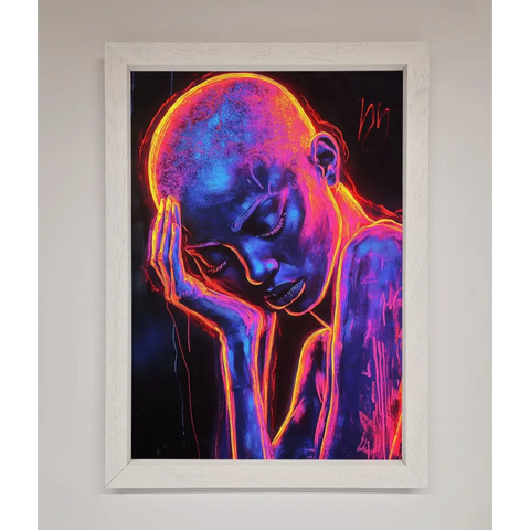 Neon Woman Hands In Head Framed Print - A3 (29.7 x 42 cm) / White - Framed Print