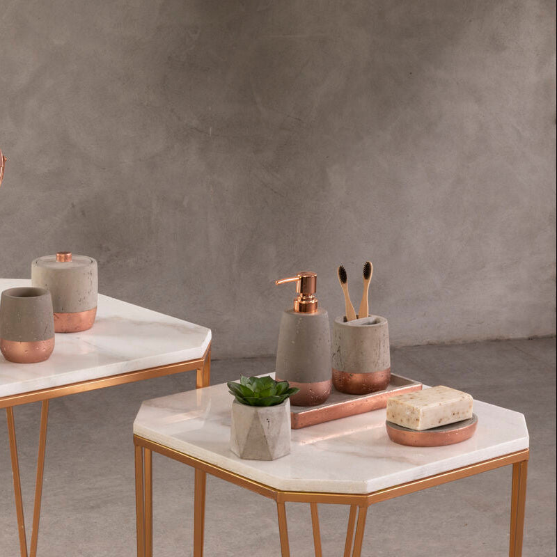 Neptune bathroom tray concrete and copper accessory set with modern minimalist design for stylish bathroom organization