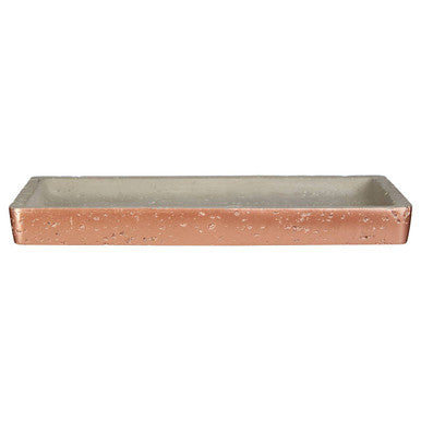 Rectangular ceramic neptune bathroom tray with speckled terracotta exterior and smooth light gray interior