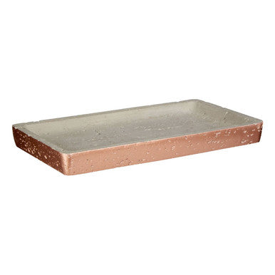 Rectangular ceramic neptune bathroom tray with speckled rose gold and off-white finish
