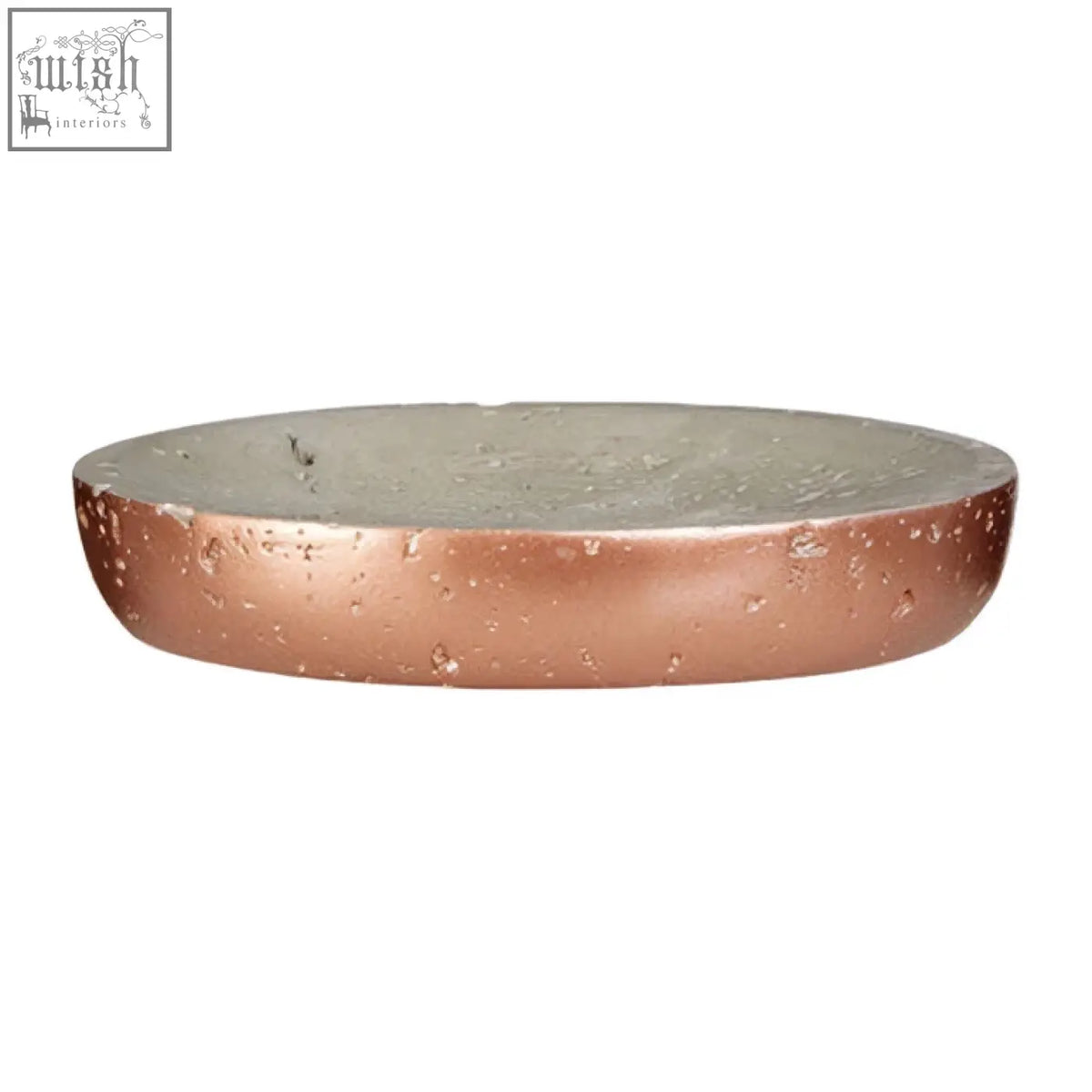 Rose gold finished neptune concrete effect soap dish with smooth textured surface and subtle water droplet accents