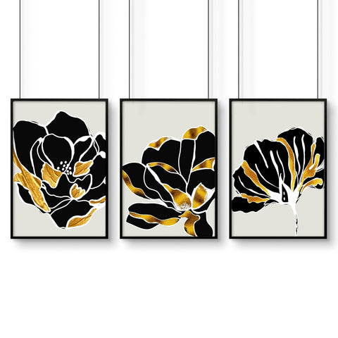 Bathroom decor gold | set of 3 framed wall art