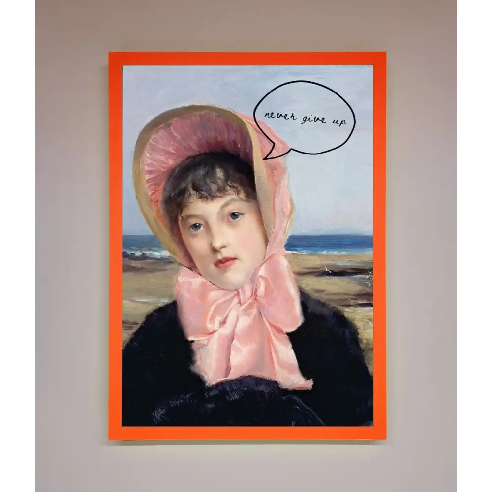 Never Give Up Framed Wall Art - A3 (29.7 x 42 cm) / Neon Orange - Framed Print