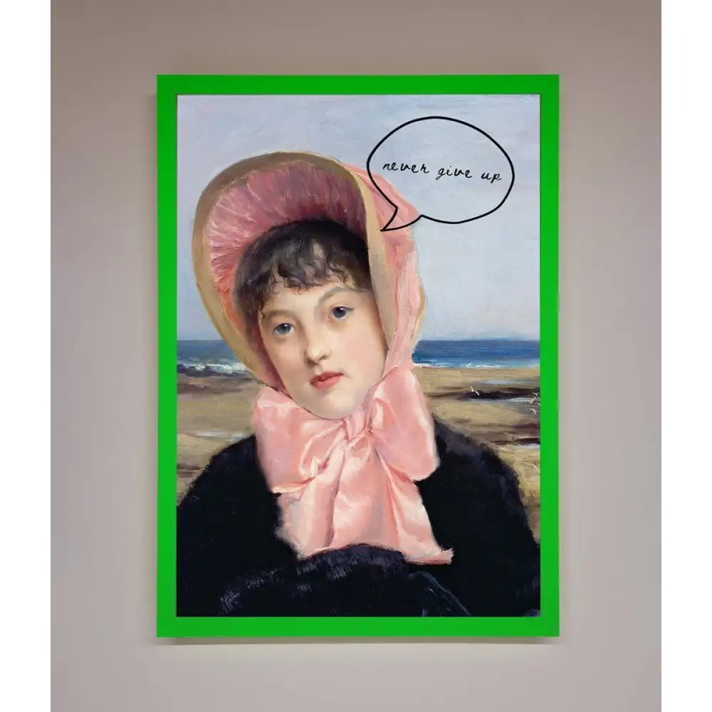 Never Give Up Framed Wall Art - B0 (100 x 141 cm) / Neon Dark Green - Framed Print