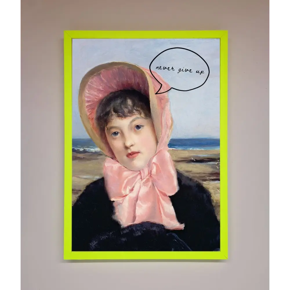 Never Give Up Framed Wall Art - B0 (100 x 141 cm) / Neon Green - Framed Print