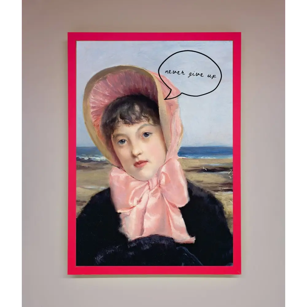 Never Give Up Framed Wall Art - B0 (100 x 141 cm) / Neon Pink - Framed Print
