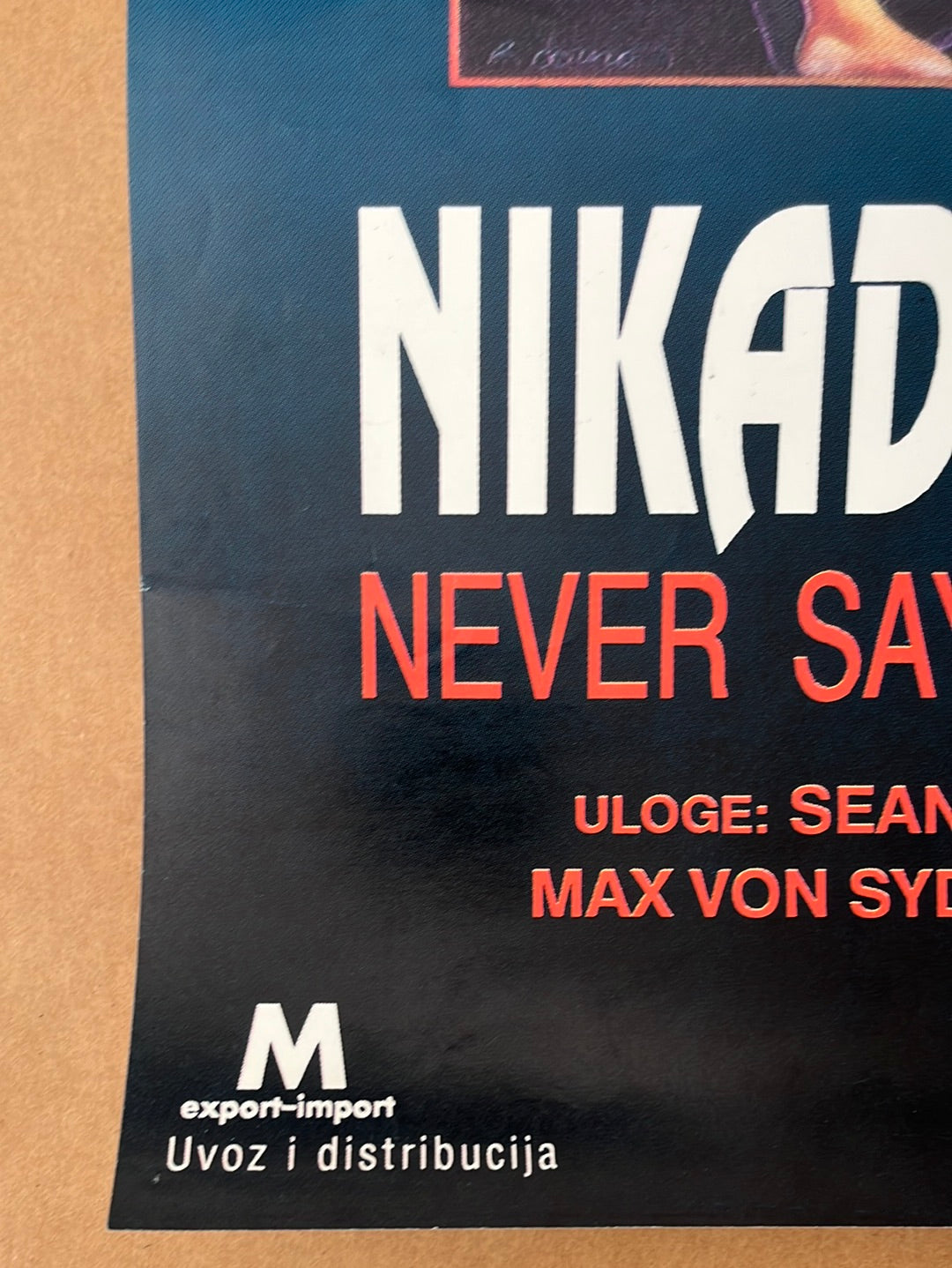 Original yugoslavian never say never again 1983 cinema poster black with bold white and red nikad text and actor names
