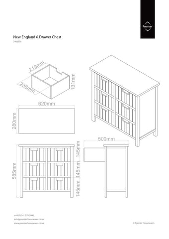 New england white 6 drawers chest by premier with wooden build and simple rectangular handles for storage