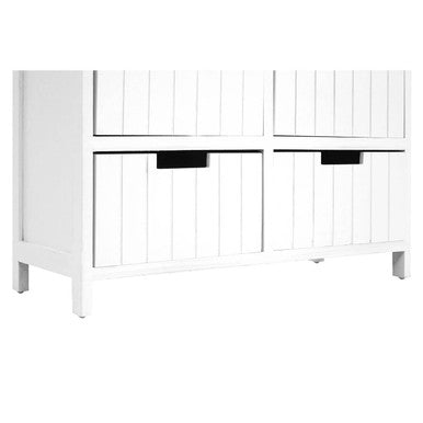 New england white mdf 6 drawers chest with white wooden slatted drawers and black handles for storage