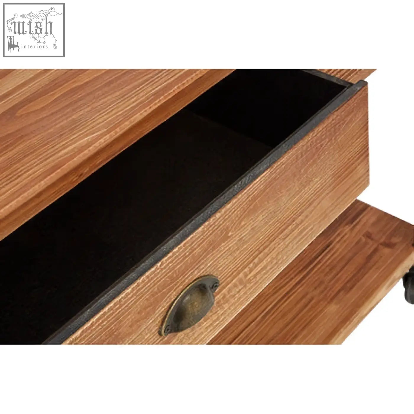 Wooden new foundry 3 drawer console table with brass handles and black interior drawer console for stylish storage