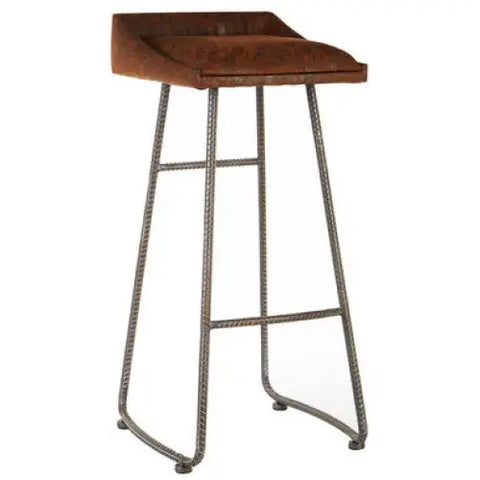 New Foundry Brown Leather Effect Bar Stool