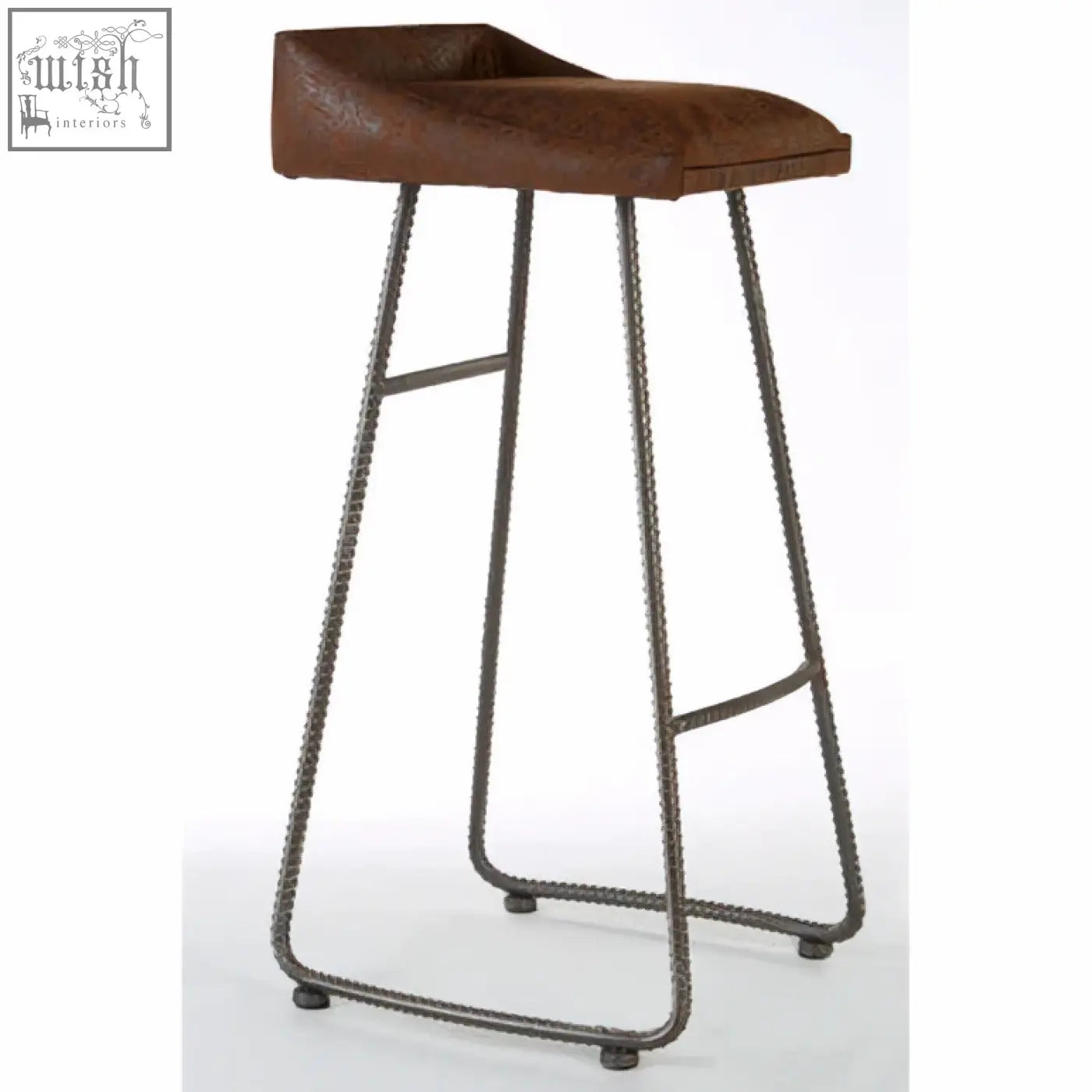 Brown leather effect bar stool with sturdy metal frame perfect for kitchen or home bar seating