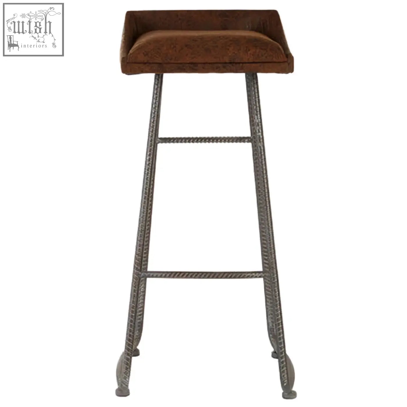 Brown leather effect bar stool with twisted metal legs perfect for stylish bar seating