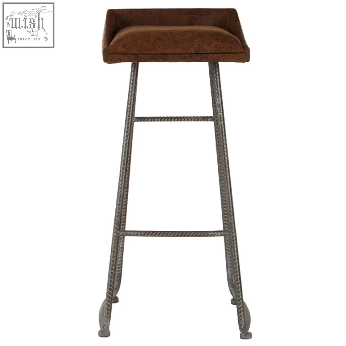 Brown leather effect bar stool with twisted metal legs perfect for stylish bar seating