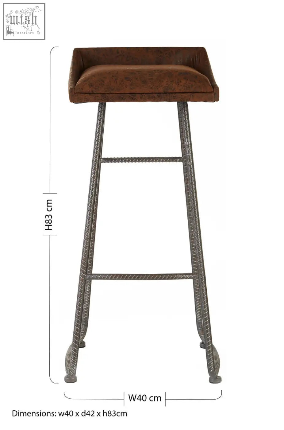 New foundry brown leather effect bar stool with rectangular leather effect bar seat and twisted metal legs